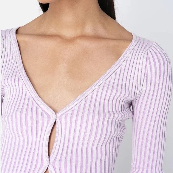 John Elliott Cropped Rib Knit Silk Cotton Cardigan – Pink – Size L - Picture 2 of 6